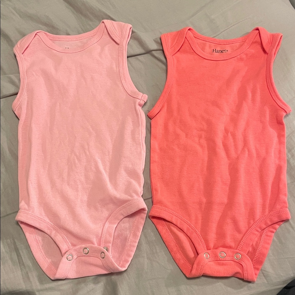 2 Hanes sleeveless bodysuit baby pink and hot pink